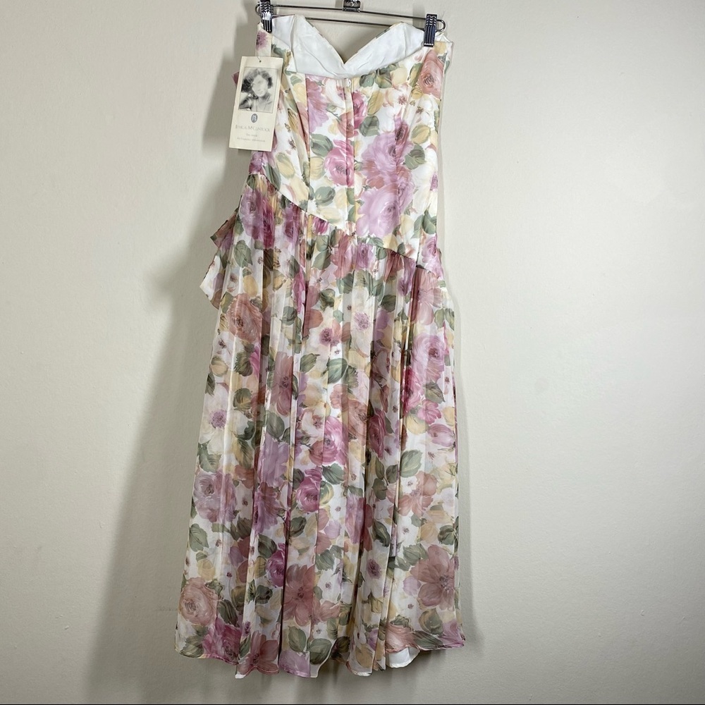 Jessica McClintock Vintage Strapless Floral Midi Chiffon Dress - Picture 2 of 8